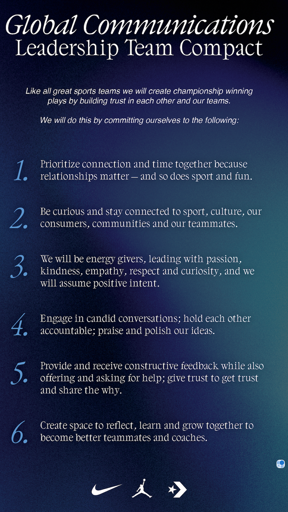 Global Communications Leadership Team Compact - 6 Tenants